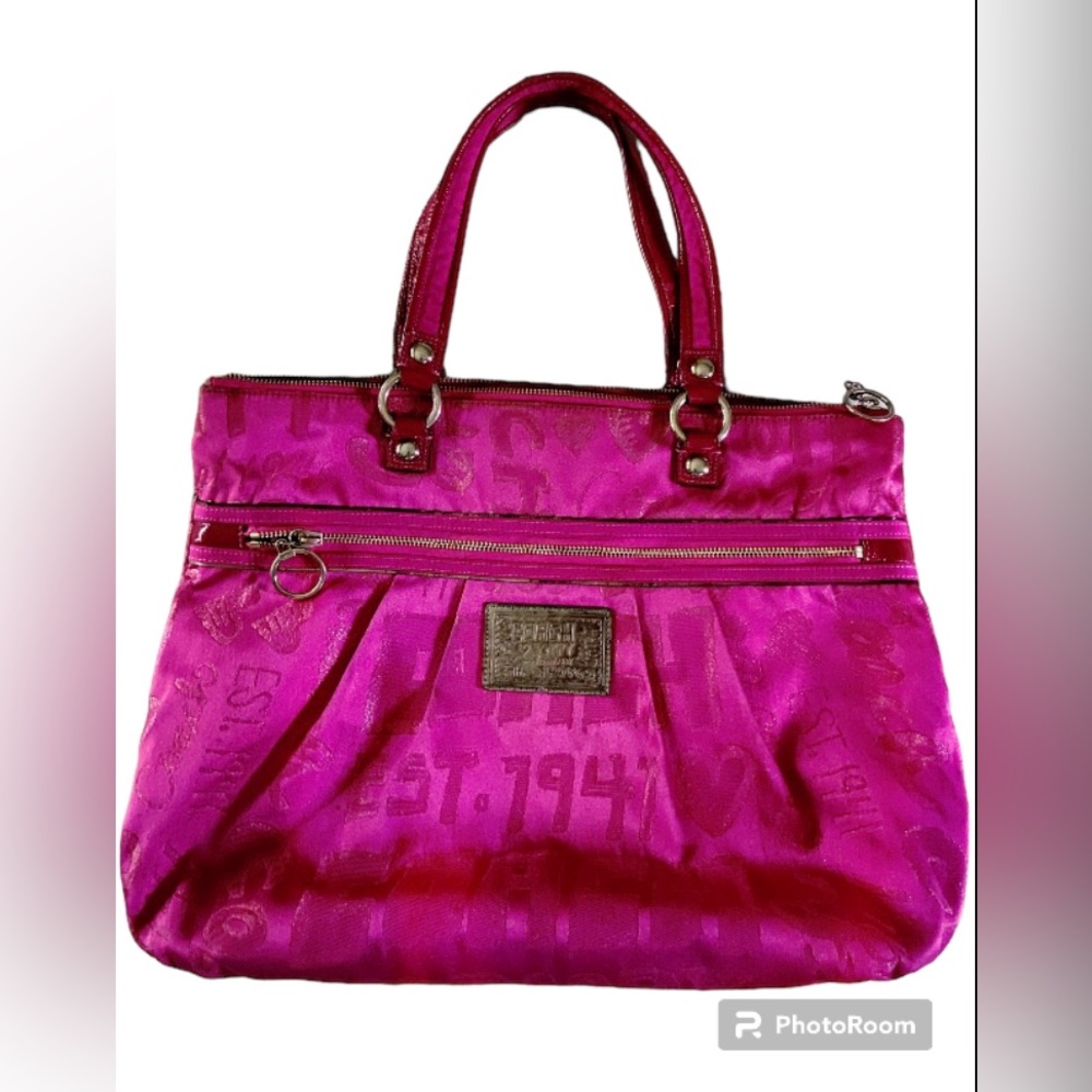 Coach Poppy bright pink handbag purse tote bag size medium large neon color pink - Picture 3 of 16